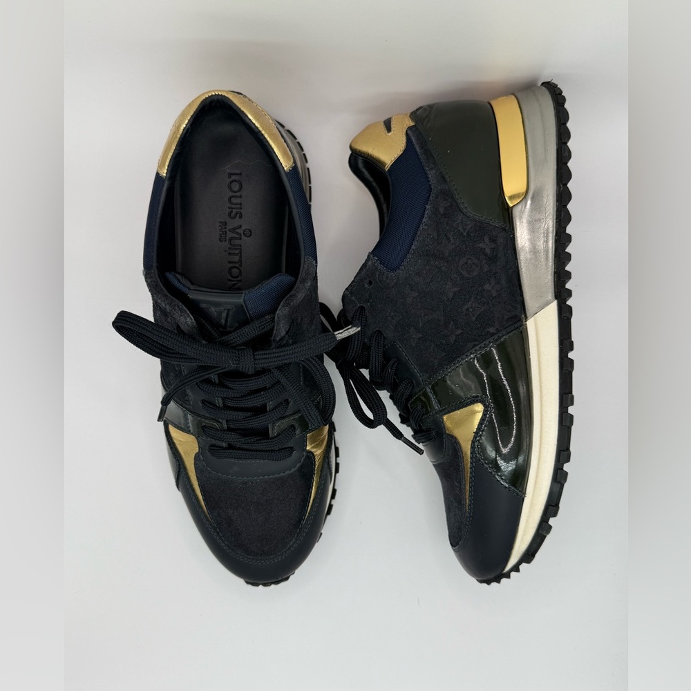 Louis Vuitton Suede Monogram Runaway Sneakers Metallic Gold Black Silver